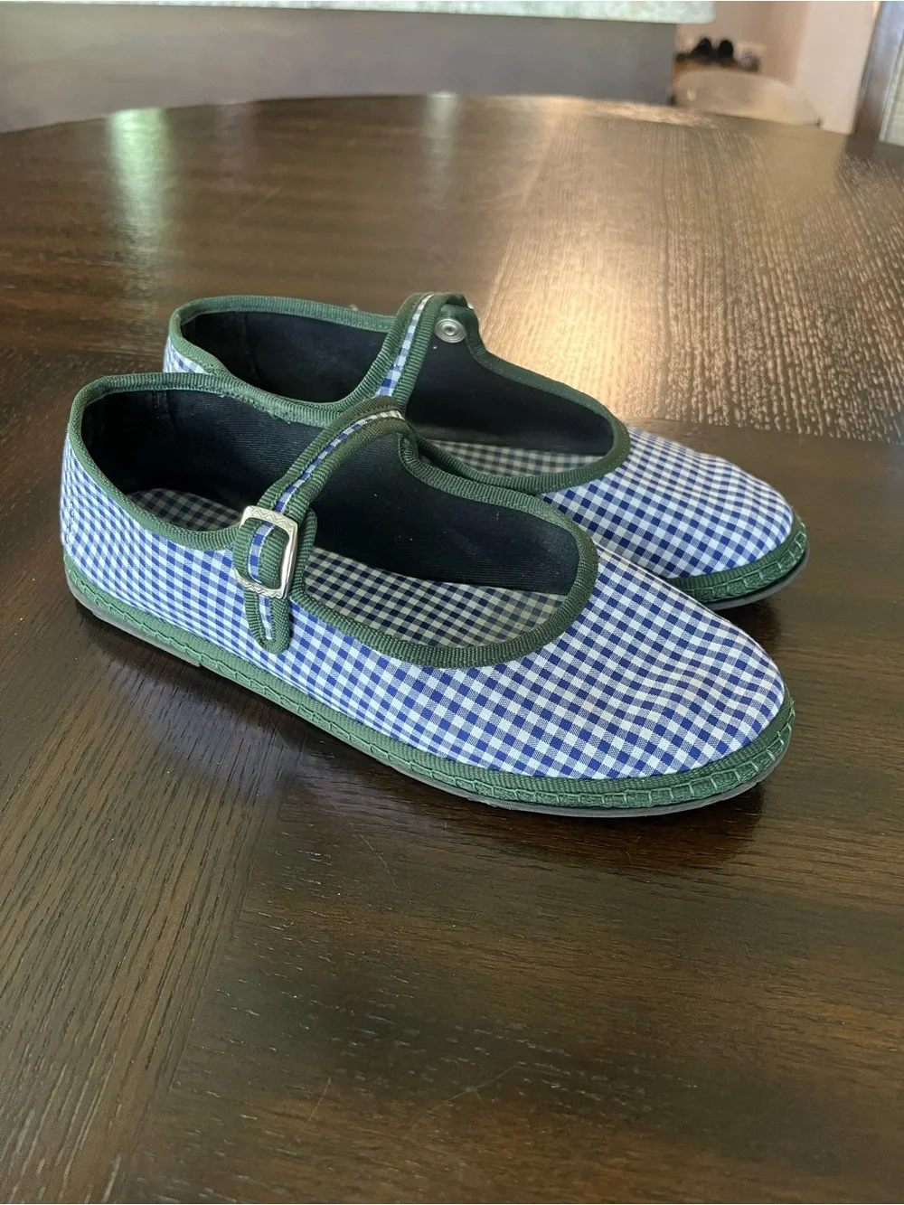 SantM Mary Jane Furlane Flats Navy Gingham Size 37 / US 7